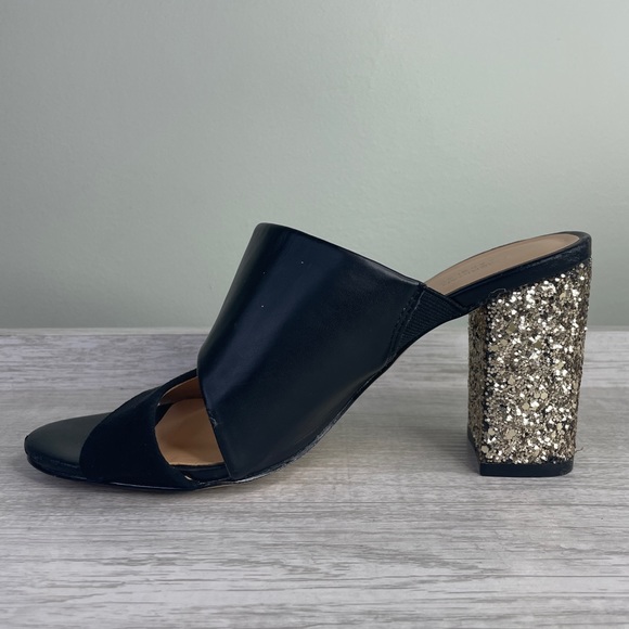 Badgley Mischka American Glamour black and gold glitter sandal heels sz 5.5 - Picture 5 of 15